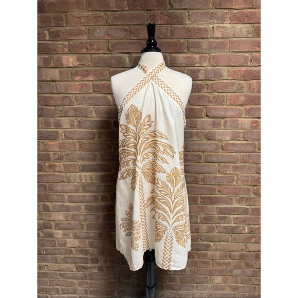 Palm Tree Women’s Gold & Cream Halter Dress Size 2XL NEW - Picture 2 of 5